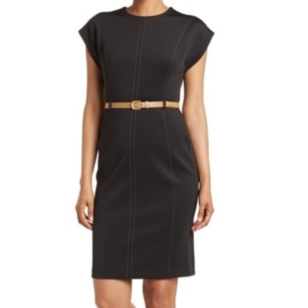 Calvin Klein Midnight Blue Dress with Beige Belt - Picture 1 of 9